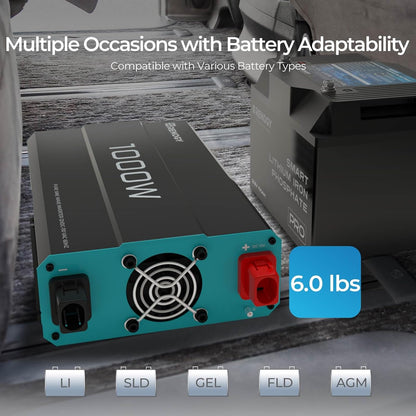Renogy 1000W Pure Sine Wave Inverter 12V to 110V Over 90% Efficiency