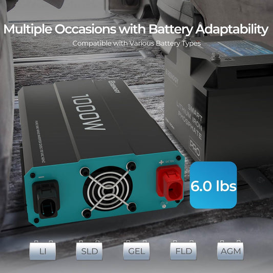 Renogy 1000W Pure Sine Wave Inverter 12V to 110V Over 90% Efficiency