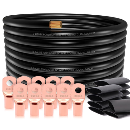 40FT 1/0 Battery Cable CCA,0 Gauge Wire with lugs for Amp,Winch,Automotive