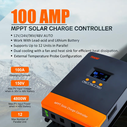 MPPT Charge Controller 60A 12V/24V/48V Auto, 60 amp Solar Charge Controller w/ LCD Display, Work with Lead-Acid and Lithium Batteries, Support 12(Max) Solar Regulator Connections in Parallel