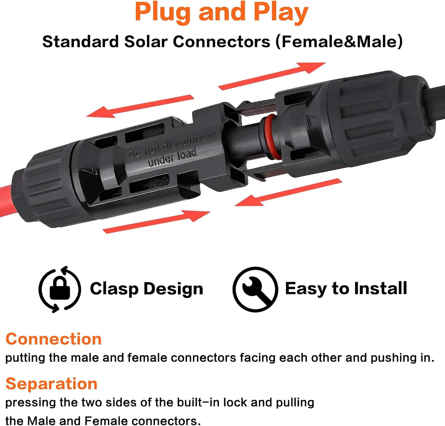 IZTOSS 10 Feet 10AWG Solar Extension Cable with Female and Male Connector with Extra Free Pair of Connectors Solar Panel Adaptor Kit Tool(1 Pair 10 Feet Black + 10 Feet Red)
