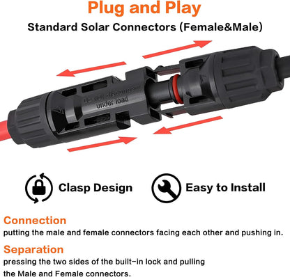 IZTOSS 10 Feet 10AWG Solar Extension Cable with Female and Male Connector with Extra Free Pair of Connectors Solar Panel Adaptor Kit Tool(1 Pair 10 Feet Black + 10 Feet Red)