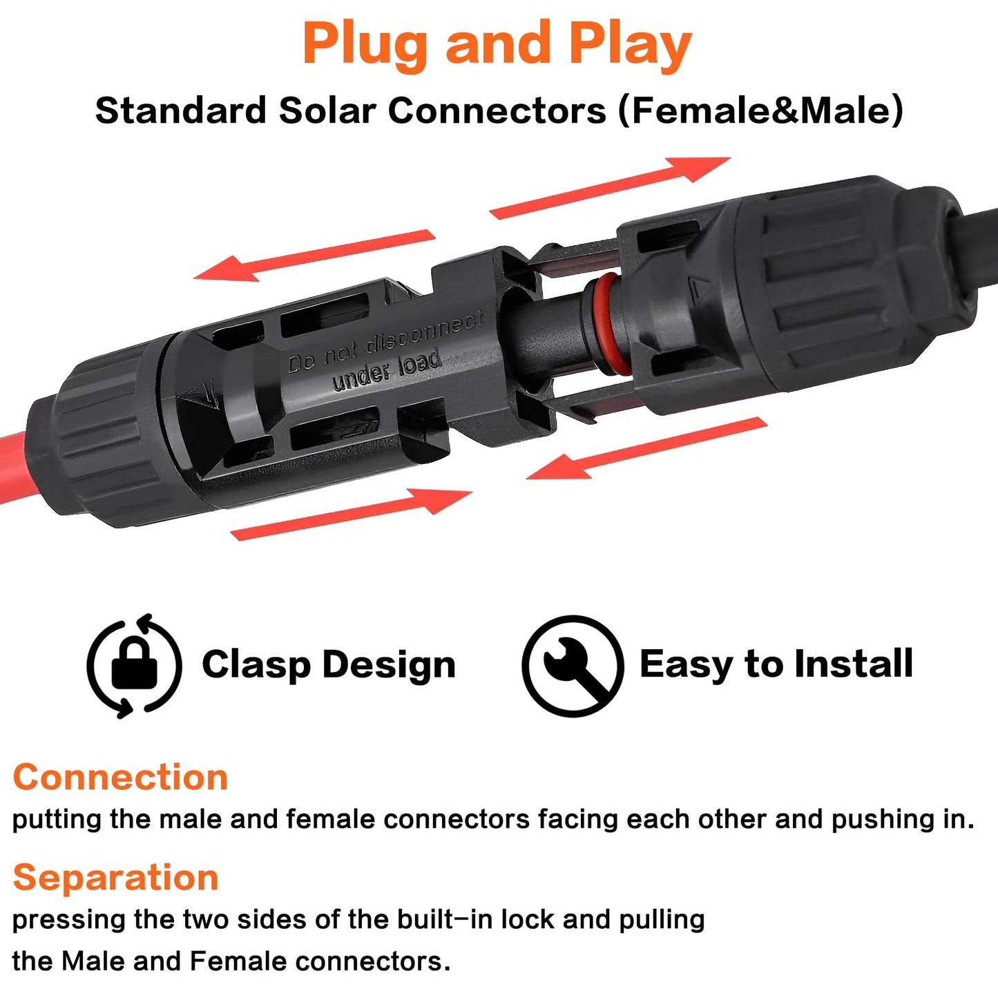 IZTOSS 10 Feet 10AWG Solar Extension Cable with Female and Male Connector with Extra Free Pair of Connectors Solar Panel Adaptor Kit Tool(1 Pair 10 Feet Black + 10 Feet Red)