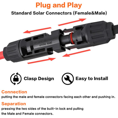 IZTOSS 10 Feet 10AWG Solar Extension Cable with Female and Male Connector with Extra Free Pair of Connectors Solar Panel Adaptor Kit Tool(1 Pair 10 Feet Black + 10 Feet Red)