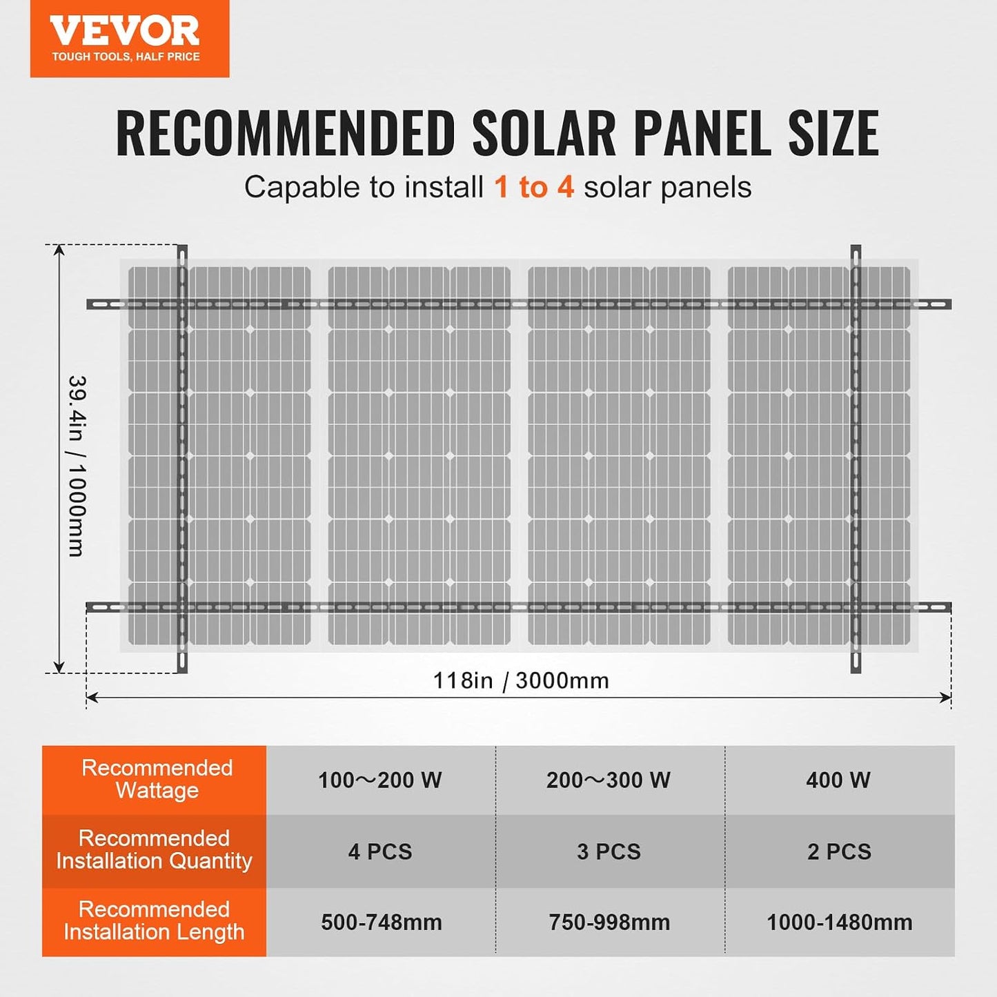 VEVOR Solar Panel Mounting Brackets, 30°-60° Adjustable Multi-Pieces Solar Panel Brackets for 1-4PCS, Carbon Steel Ground Mount Stand for Farms, RVs, Boats, Off-Grid System