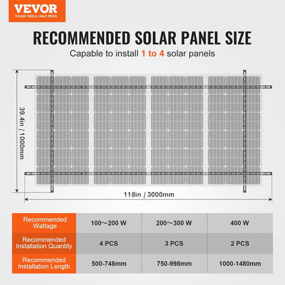 VEVOR Solar Panel Mounting Brackets, 30°-60° Adjustable Multi-Pieces Solar Panel Brackets for 1-4PCS, Carbon Steel Ground Mount Stand for Farms, RVs, Boats, Off-Grid System