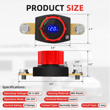 Joinfworld Battery Disconnect Switch 12V-48V Waterproof Marine Battery Cut Off Switch Master for Car Boat RV ATV UTV Vehicles