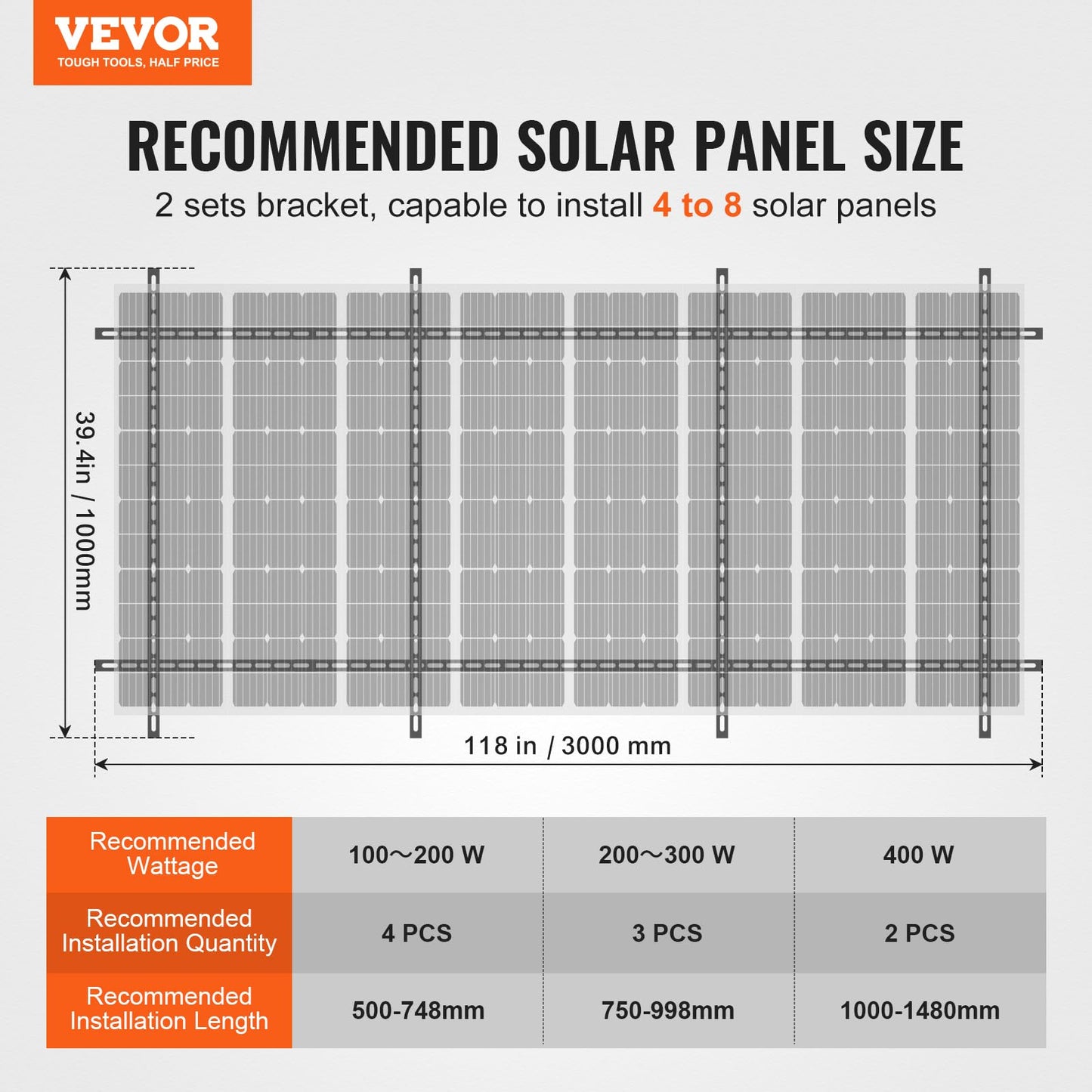 VEVOR Solar Panel Mounting Brackets, 30°-60° Adjustable Multi-Pieces Solar Panel Brackets for 1-4PCS, Carbon Steel Ground Mount Stand for Farms, RVs, Boats, Off-Grid System