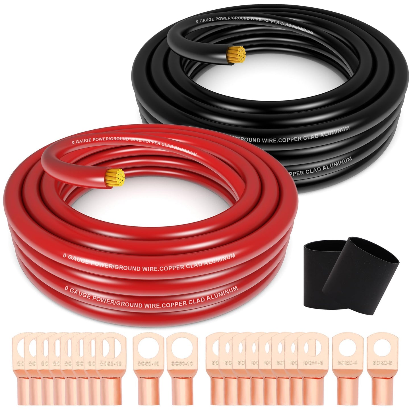 1/0 Gauge Battery Cable Wire Copper Clad Aluminum CCA Amp Wiring Kit 40FT Black/Red for Automotive Power Ground,Car Audio Speaker,Truck with 250A ANL Fuse Holder Lug Terminal Heat Shrink Tube