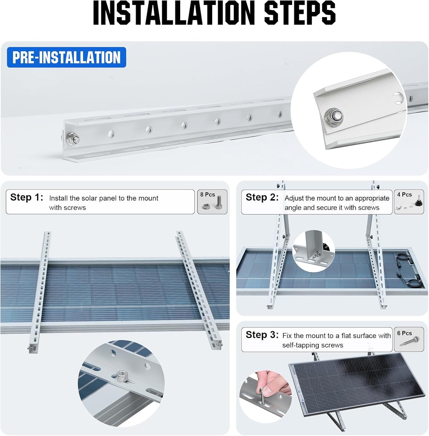 ECO-WORTHY 2 Sets 45inch Adjustable Solar Panel Tilt Mounting Bracket