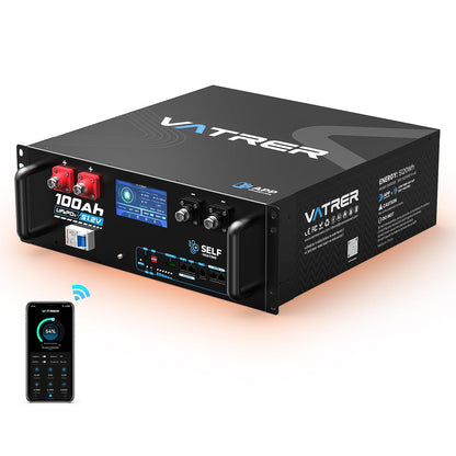 VATRER POWER 48V 100AH LiFePO4 Battery, Built-in 100A BMS