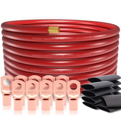 40FT 1/0 Battery Cable CCA,0 Gauge Wire with lugs for Amp,Winch,Automotive