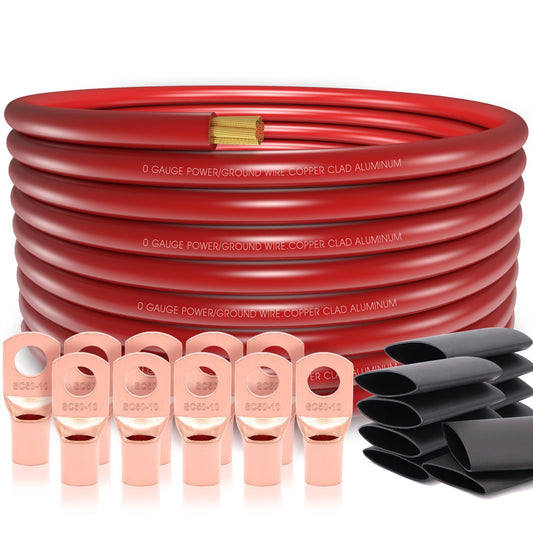 40FT 1/0 Battery Cable CCA,0 Gauge Wire with lugs for Amp,Winch,Automotive
