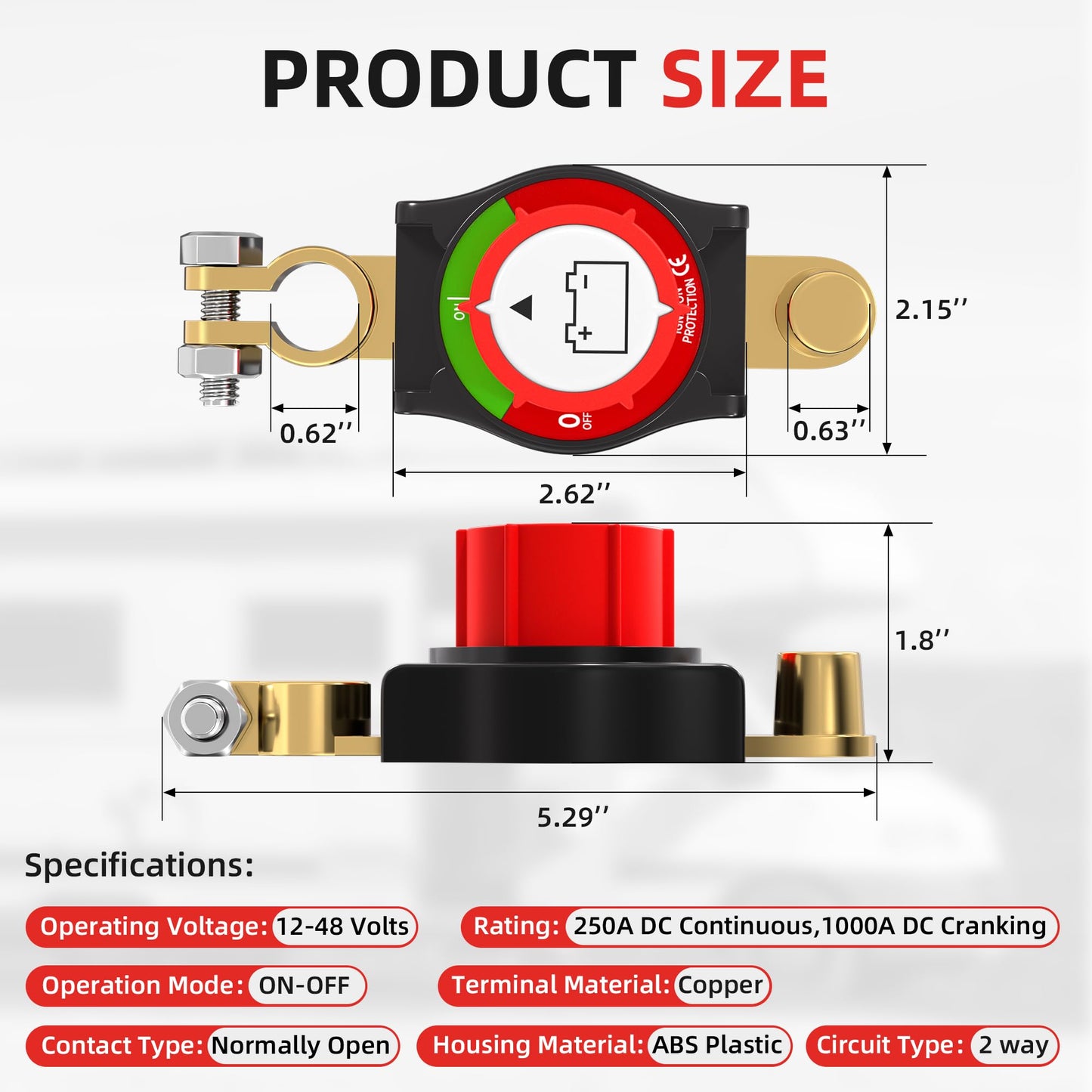 Joinfworld Battery Disconnect Switch 12V-48V Waterproof Marine Battery Cut Off Switch Master for Car Boat RV ATV UTV Vehicles