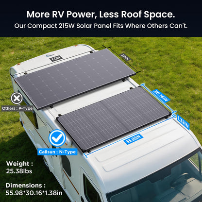 430W Anti-Shading Bifacial Solar Panel,Callsun 2PCS 215 Watt N-Type 16BB Monocrystalline PV Module, Over 25% High Efficiency,Ideal for 12V/24V System,RV,Marine,Power Station,Off-Grid