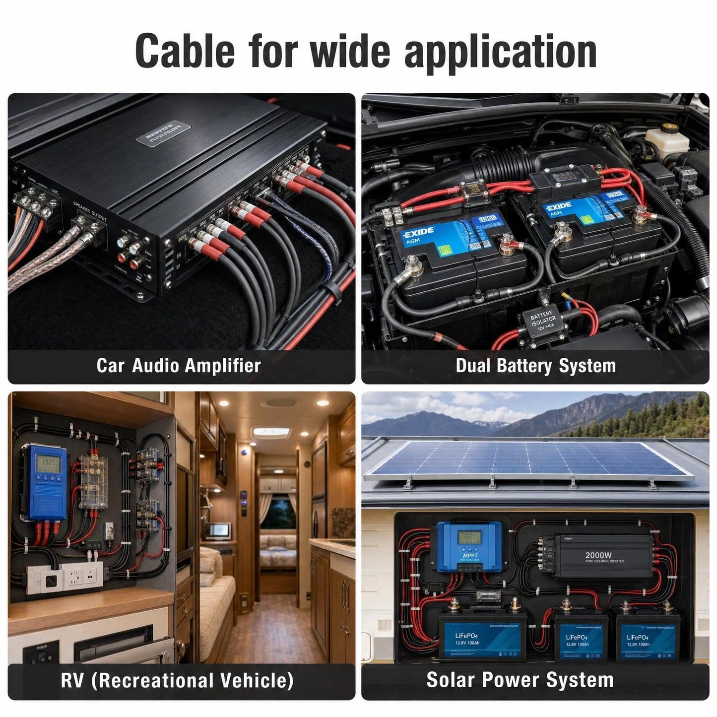 1/0 Gauge Battery Cable Wire Copper Clad Aluminum CCA Amp Wiring Kit 40FT Black/Red for Automotive Power Ground,Car Audio Speaker,Truck with 250A ANL Fuse Holder Lug Terminal Heat Shrink Tube
