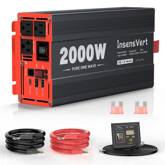 3000W Pure Sine Wave Inverter, Car Power Inverter 24V to 120V AC Converter for RV, Truck, Solar, Outdoor with Dual AC and 20A Socket, 18W+30W USB, PD60W (3000W-24V)