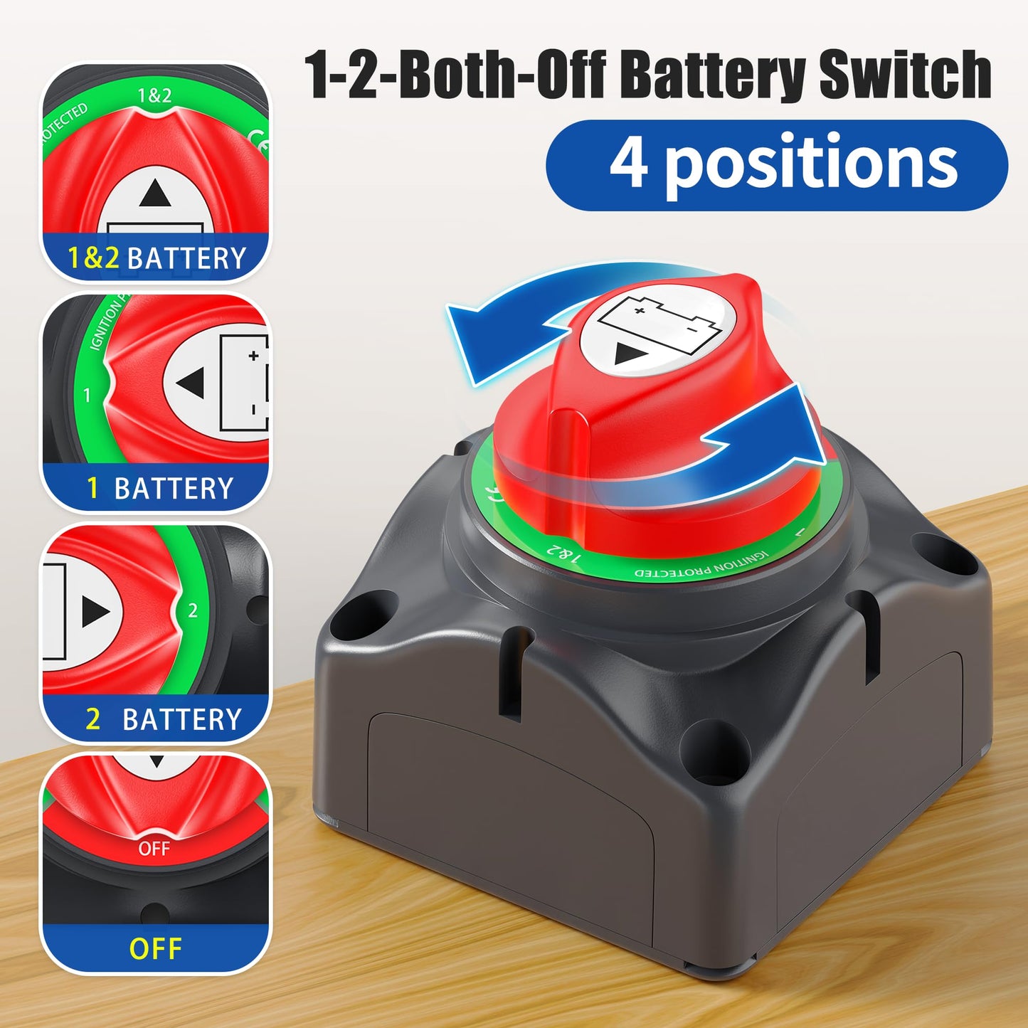 Joinfworld Battery Disconnect Switch 12V-48V Waterproof Marine Battery Cut Off Switch Master for Car Boat RV ATV UTV Vehicles