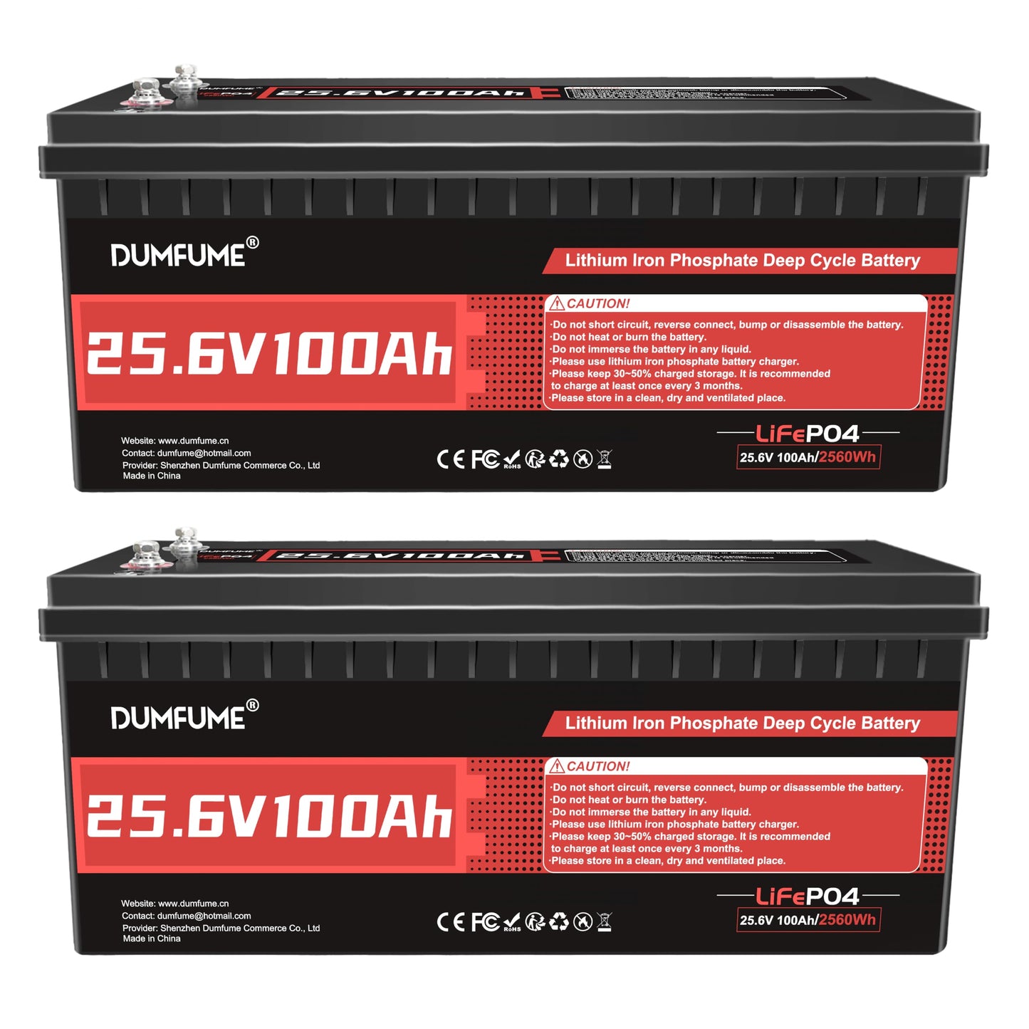 24V 100Ah Lithium LiFePO4 Battery Built-in 100A BMS Up to 15000 Cycles