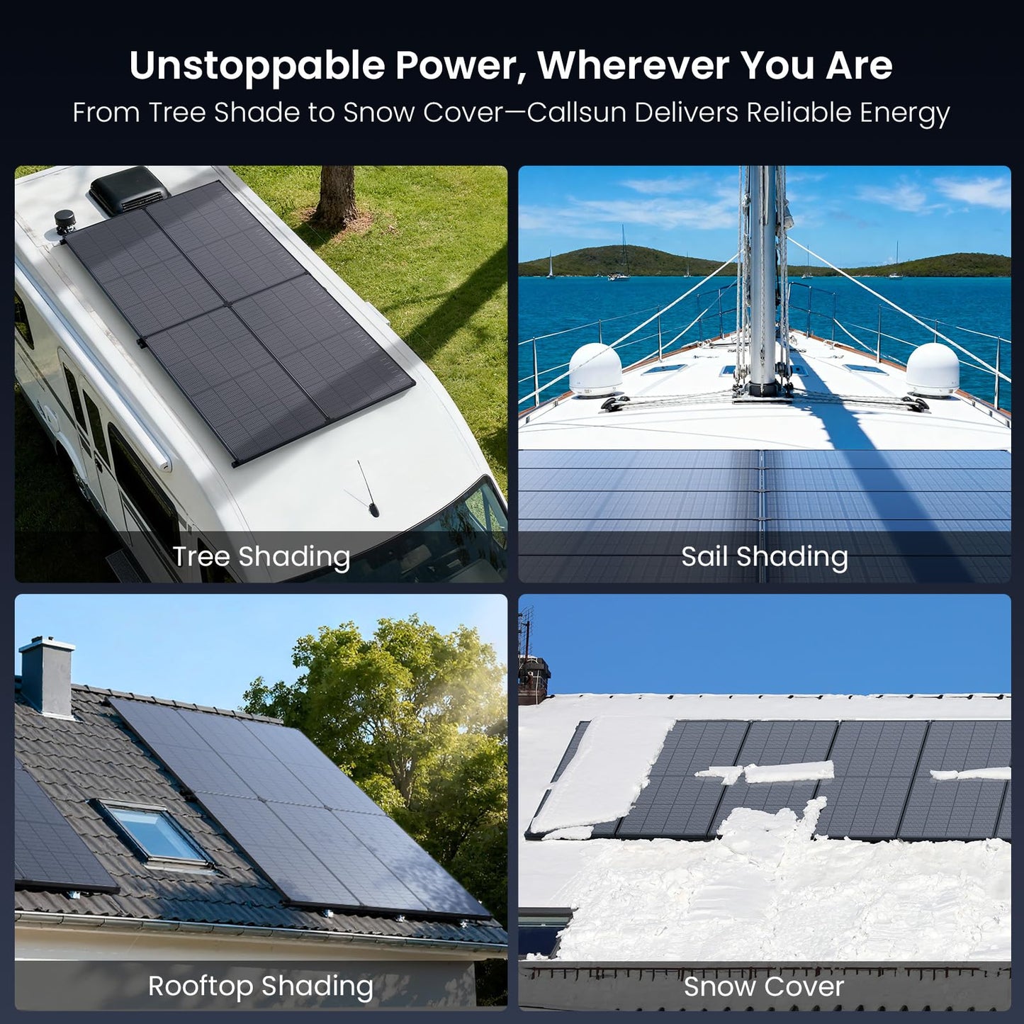 430W Anti-Shading Bifacial Solar Panel,Callsun 2PCS 215 Watt N-Type 16BB Monocrystalline PV Module, Over 25% High Efficiency,Ideal for 12V/24V System,RV,Marine,Power Station,Off-Grid