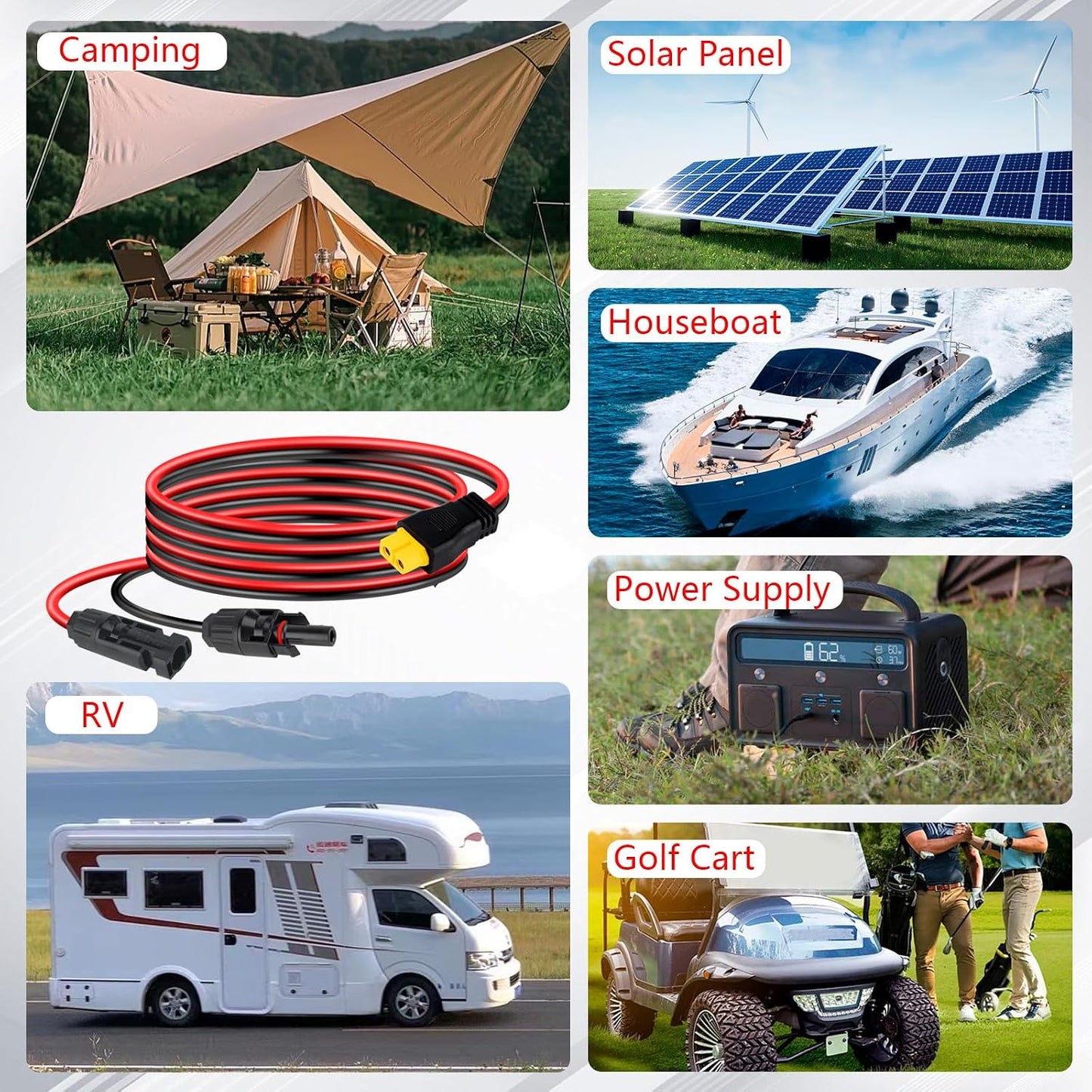 Solar Panel Plug to XT60 Charge Cable,10FT, 12AWG XT60 Plug Female Connector Adapter Battery Charger Cable for for RV Folding Solar Panel, Generators (10 FT)