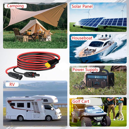 Solar Panel Plug to XT60 Charge Cable,10FT, 12AWG XT60 Plug Female Connector Adapter Battery Charger Cable for for RV Folding Solar Panel, Generators (10 FT)