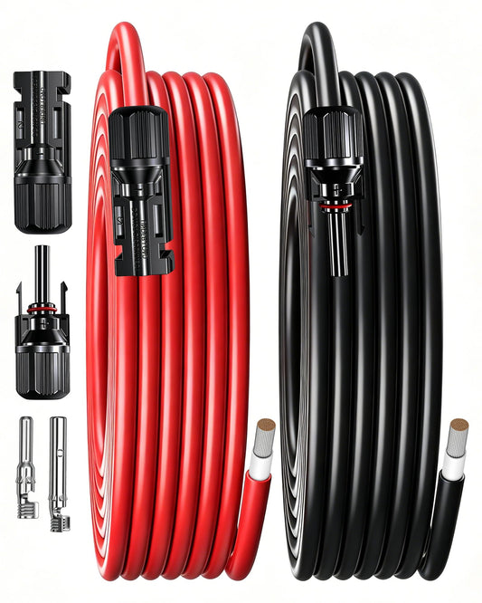 IZTOSS 10 Feet 10AWG Solar Extension Cable with Female and Male Connector with Extra Free Pair of Connectors Solar Panel Adaptor Kit Tool(1 Pair 10 Feet Black + 10 Feet Red)