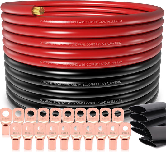 40FT 1/0 Battery Cable CCA,0 Gauge Wire with lugs for Amp,Winch,Automotive