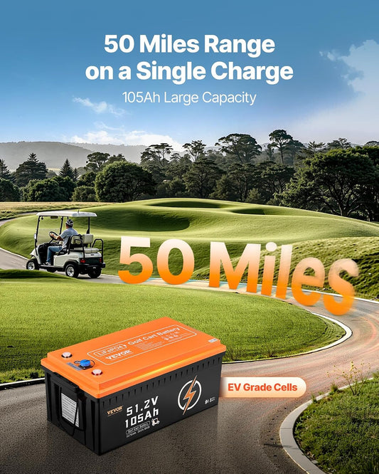 VEVOR 48V 105Ah Golf Cart Lithium Battery, 48 Volt Golf Cart Battery with 200A BMS, LCD Monitor and Mobile APP, LiFePO4 Battery with 600A Peak Current, 20A Charger and 4000+ Cycles, for Golf Carts