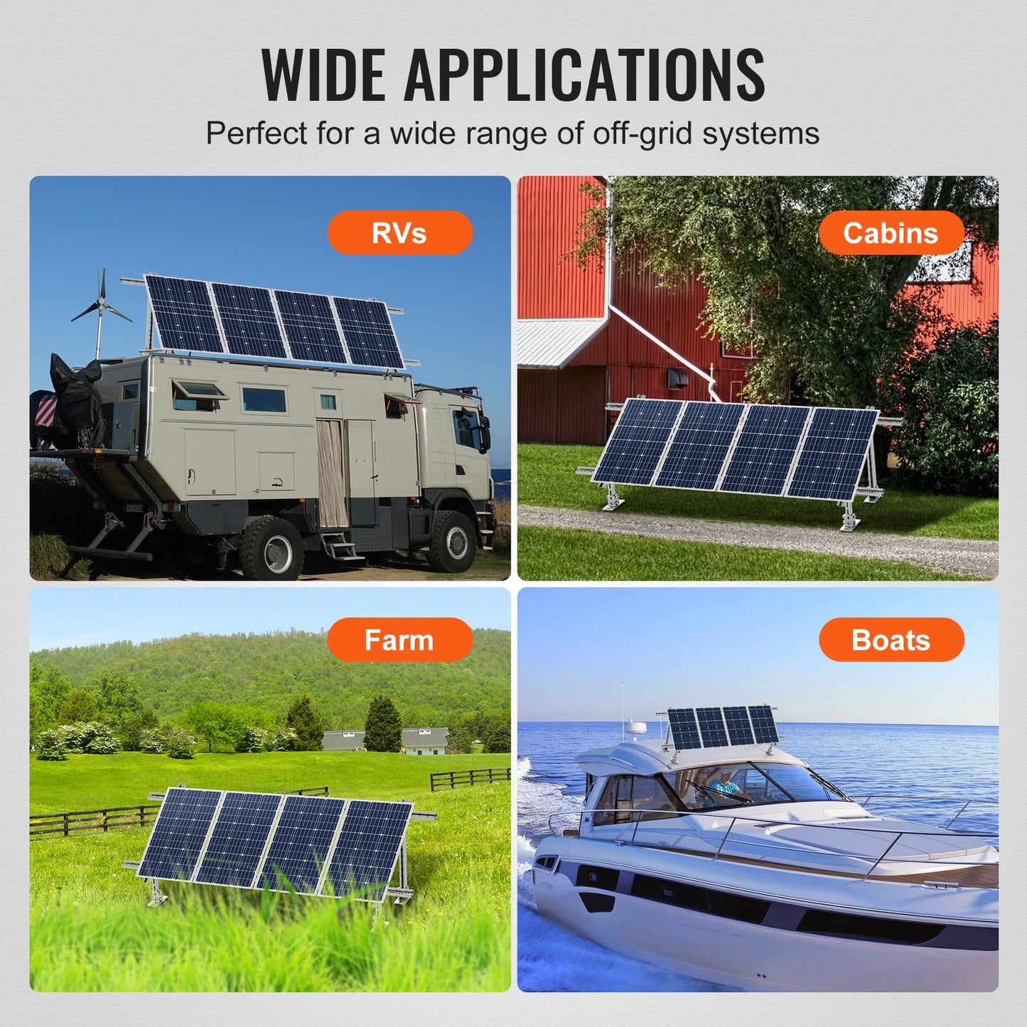 VEVOR Solar Panel Mounting Brackets, 30°-60° Adjustable Multi-Pieces Solar Panel Brackets for 1-4PCS, Carbon Steel Ground Mount Stand for Farms, RVs, Boats, Off-Grid System