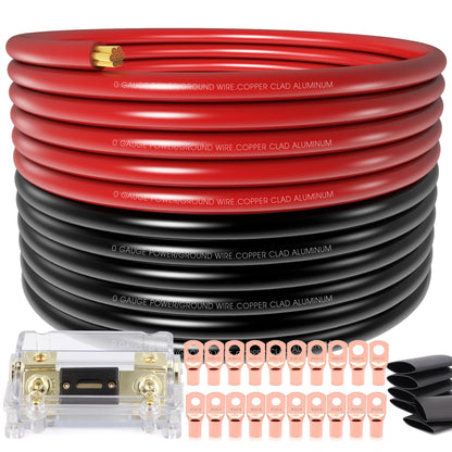 40FT 1/0 Battery Cable CCA,0 Gauge Wire with lugs for Amp,Winch,Automotive