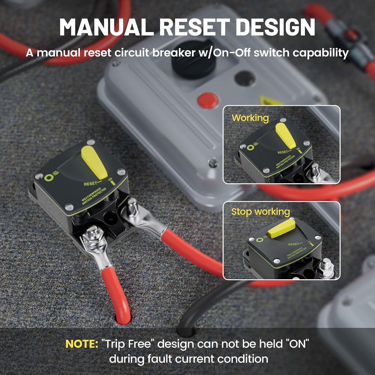 RED WOLF BS6050 50A Amp Circuit Breaker W/Manual Reset Switch DC 12-48V for Car Audio RV Marine Boat Truck Trolling Motors Stereo Audio Electronic Battery Solar System Waterproof