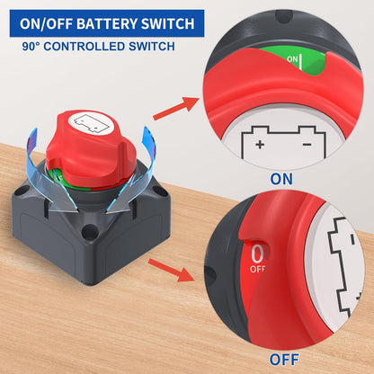 Joinfworld Battery Disconnect Switch 12V-48V Waterproof Marine Battery Cut Off Switch Master for Car Boat RV ATV UTV Vehicles