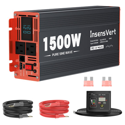 3000W Pure Sine Wave Inverter, Car Power Inverter 24V to 120V AC Converter for RV, Truck, Solar, Outdoor with Dual AC and 20A Socket, 18W+30W USB, PD60W (3000W-24V)