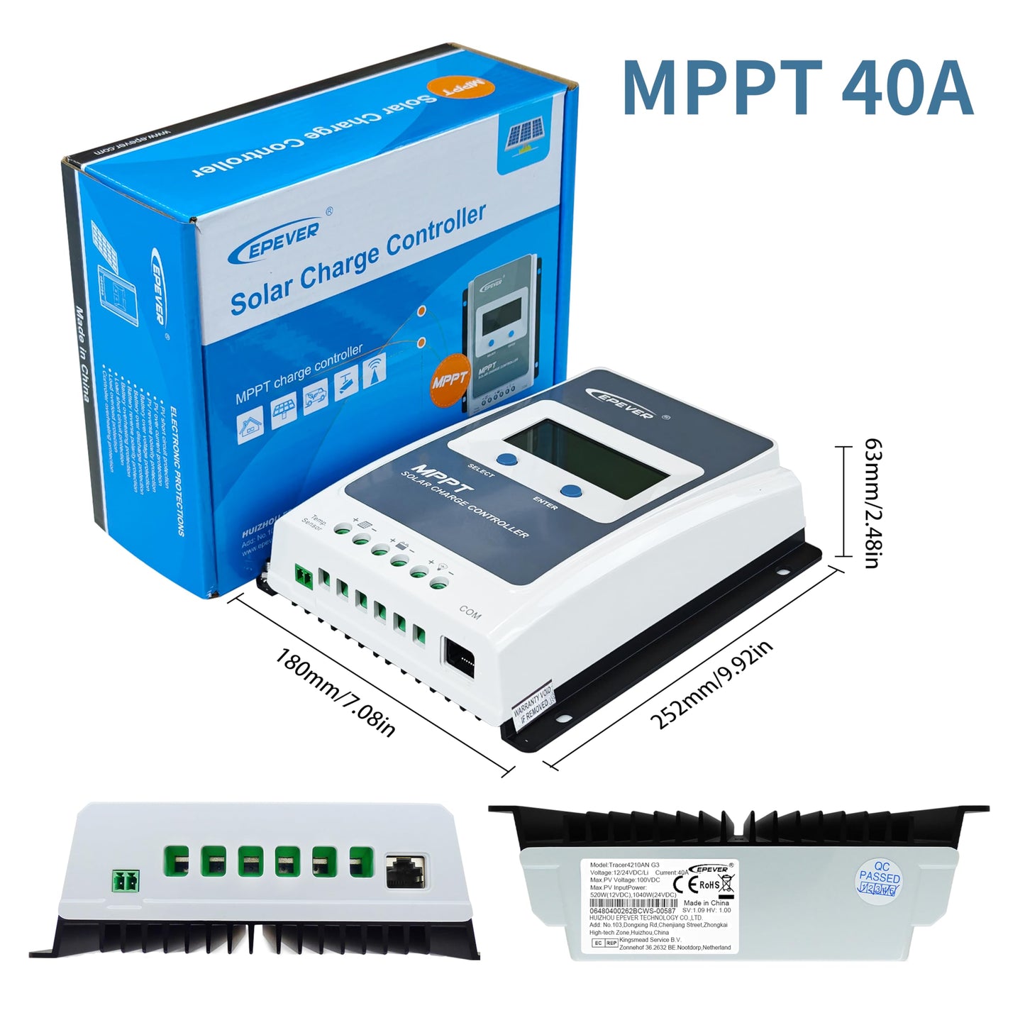 EPEVER MPPT Solar Charge Controller 40A Kit Tracer4210AN-G3 + MT52 + RTS