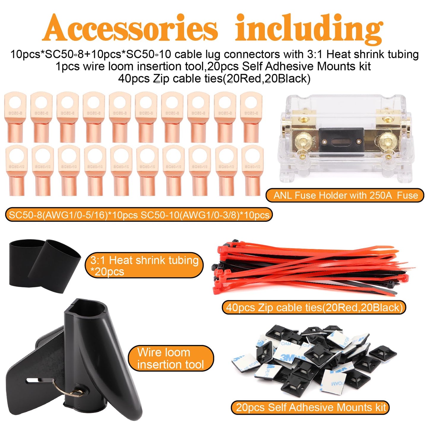 1/0 Gauge Battery Cable Wire Copper Clad Aluminum CCA Amp Wiring Kit 40FT Black/Red for Automotive Power Ground,Car Audio Speaker,Truck with 250A ANL Fuse Holder Lug Terminal Heat Shrink Tube