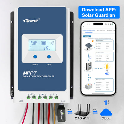EPEVER MPPT Solar Charge Controller 40A Kit Tracer4210AN-G3 + MT52 + RTS