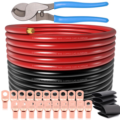 40FT 1/0 Battery Cable CCA,0 Gauge Wire with lugs for Amp,Winch,Automotive