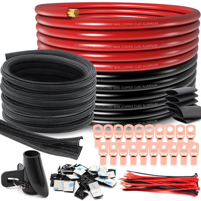 40FT 1/0 Battery Cable CCA,0 Gauge Wire with lugs for Amp,Winch,Automotive