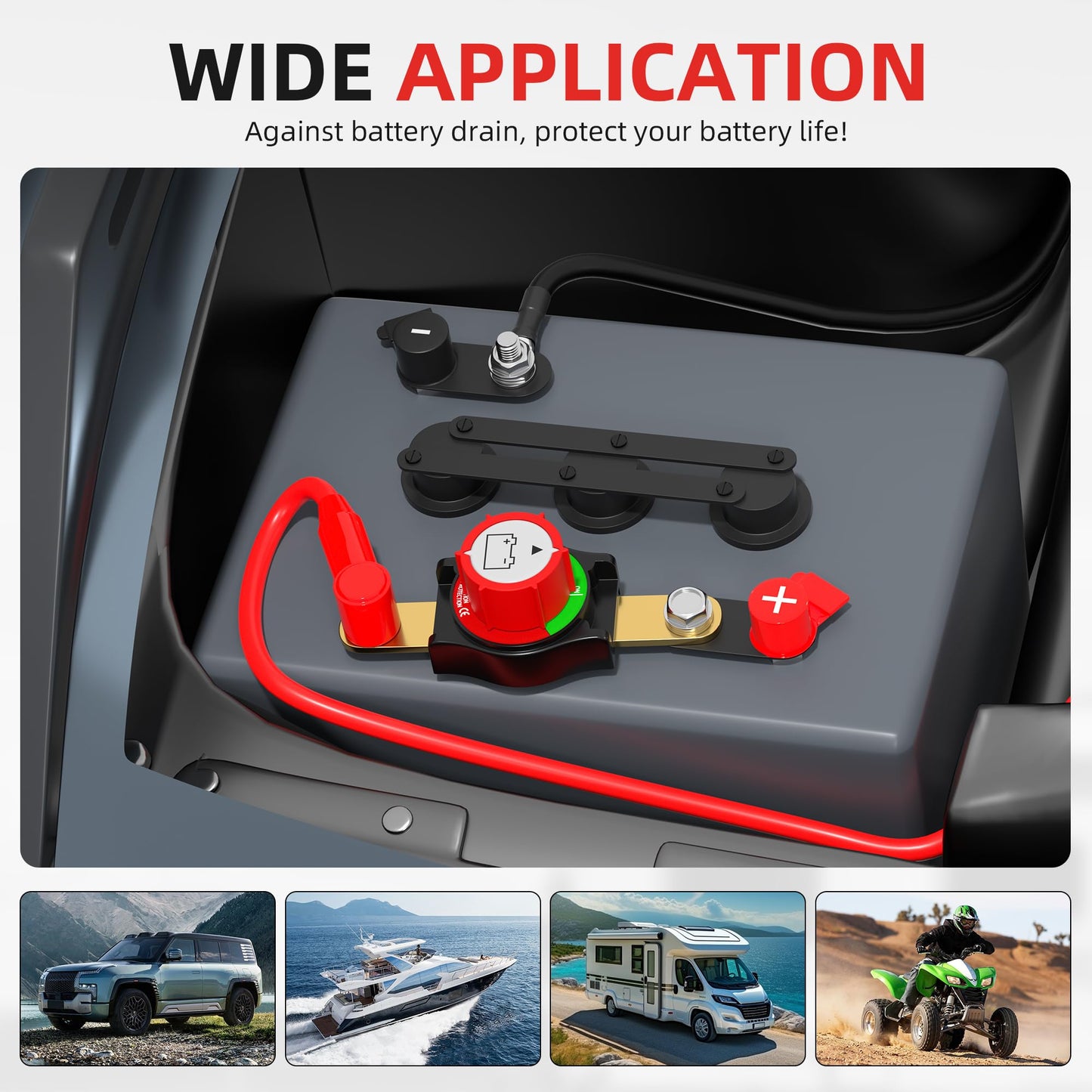 Joinfworld Battery Disconnect Switch 12V-48V Waterproof Marine Battery Cut Off Switch Master for Car Boat RV ATV UTV Vehicles
