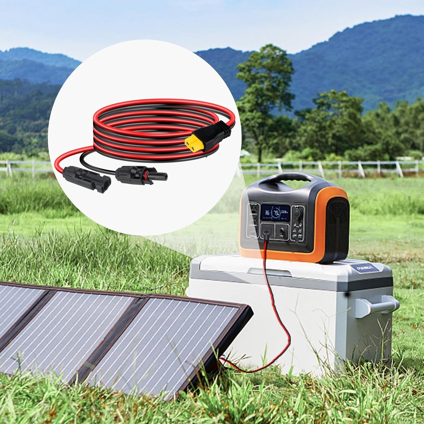 Solar Panel Plug to XT60 Charge Cable,10FT, 12AWG XT60 Plug Female Connector Adapter Battery Charger Cable for for RV Folding Solar Panel, Generators (10 FT)