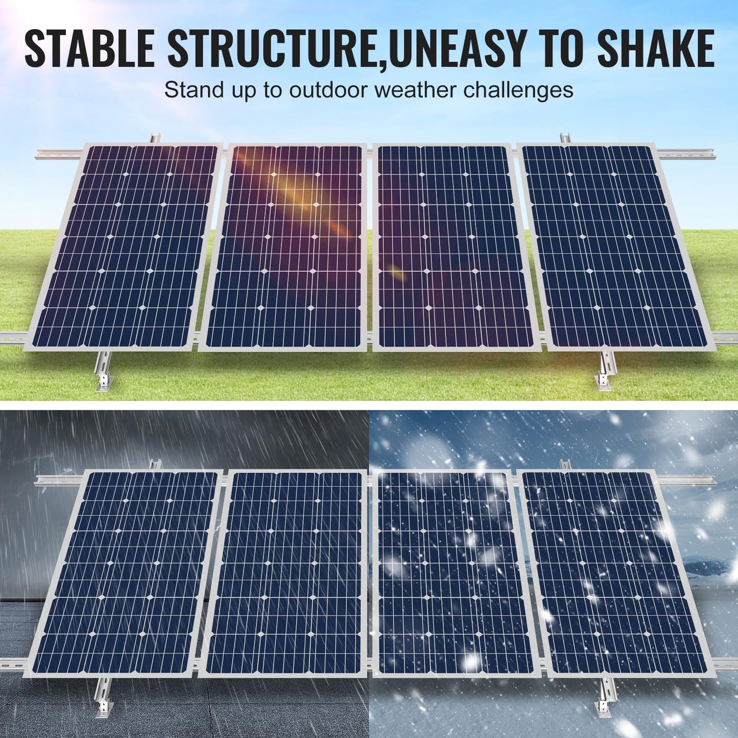 VEVOR Solar Panel Mounting Brackets, 30°-60° Adjustable Multi-Pieces Solar Panel Brackets for 1-4PCS, Carbon Steel Ground Mount Stand for Farms, RVs, Boats, Off-Grid System