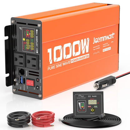 3000W Pure Sine Wave Power Inverter 24V DC to 110V AC Converter, LED Display,Remote Control, Car Inverter with 2AC Outlets,Fast Charging USB Port for RV,Truck,Home