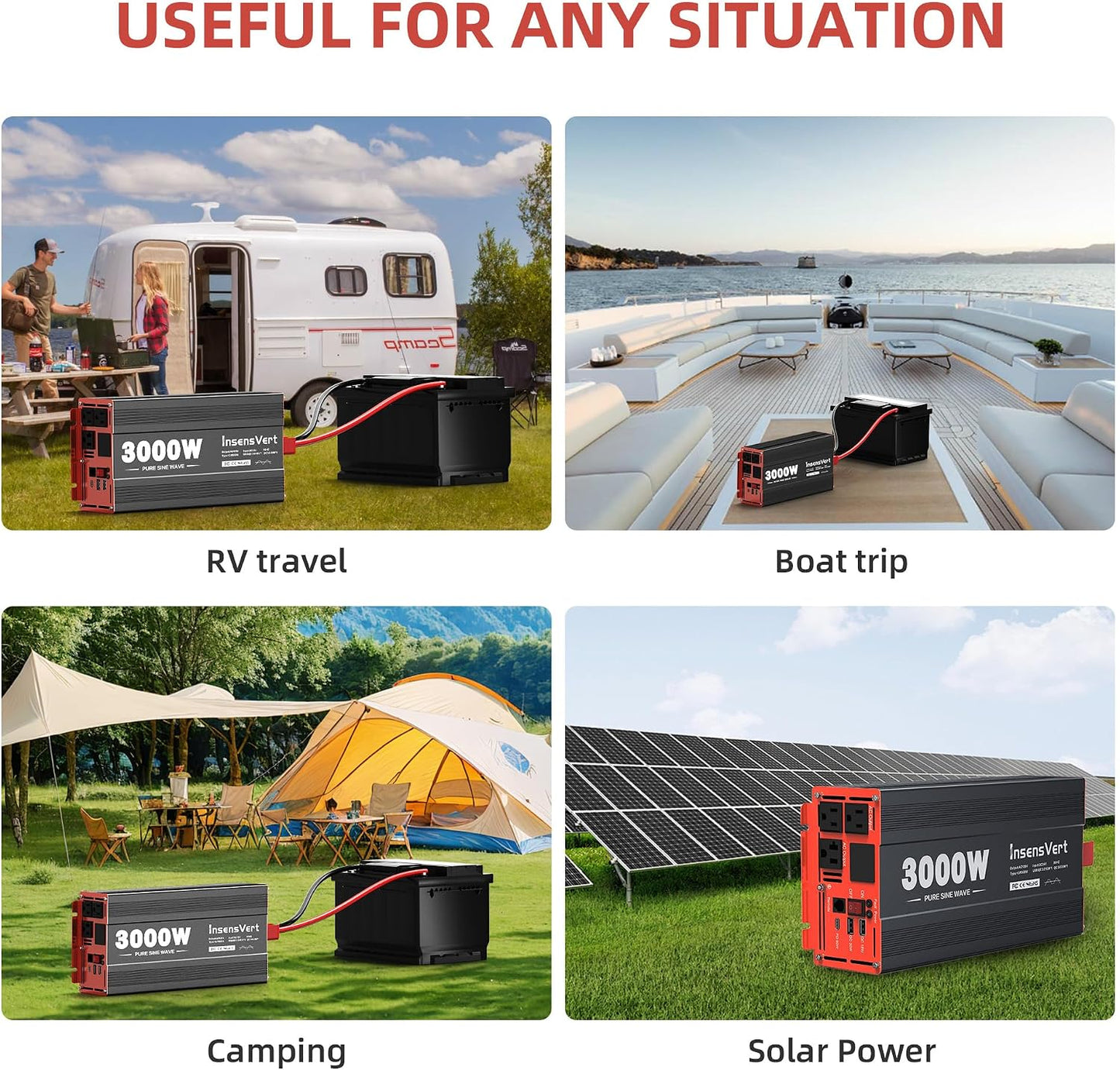 3000W Pure Sine Wave Inverter, Car Power Inverter 24V to 120V AC Converter for RV, Truck, Solar, Outdoor with Dual AC and 20A Socket, 18W+30W USB, PD60W (3000W-24V)