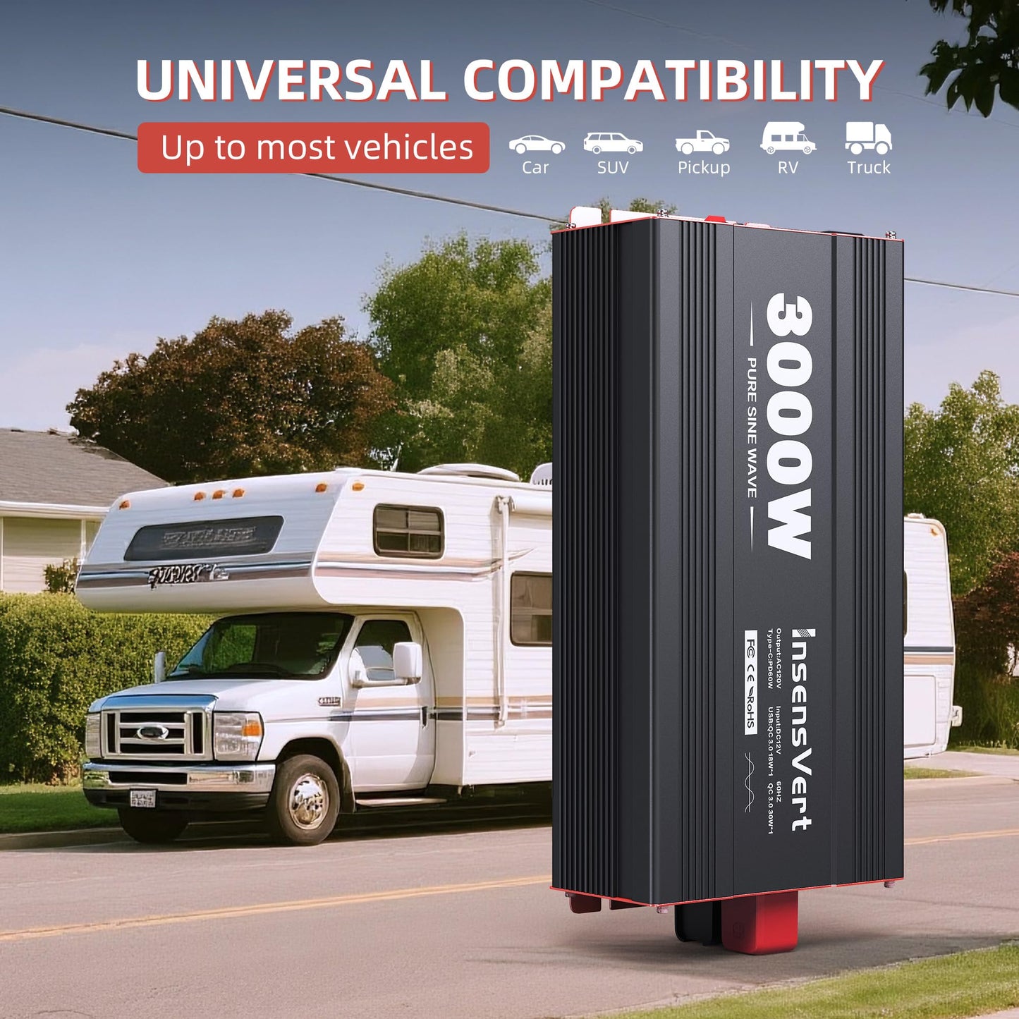 3000W Pure Sine Wave Inverter, Car Power Inverter 24V to 120V AC Converter for RV, Truck, Solar, Outdoor with Dual AC and 20A Socket, 18W+30W USB, PD60W (3000W-24V)