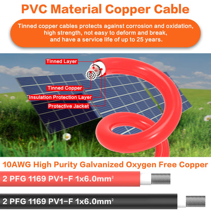 IZTOSS 10 Feet 10AWG Solar Extension Cable with Female and Male Connector with Extra Free Pair of Connectors Solar Panel Adaptor Kit Tool(1 Pair 10 Feet Black + 10 Feet Red)