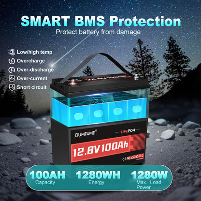 24V 100Ah Lithium LiFePO4 Battery Built-in 100A BMS Up to 15000 Cycles