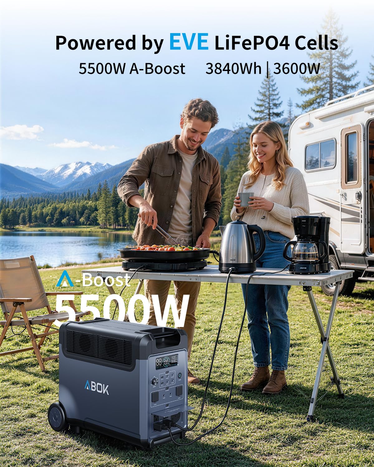ABOK Ark3600 Portable Power Station 3600W, 3840Wh LiFePO4 Battery
