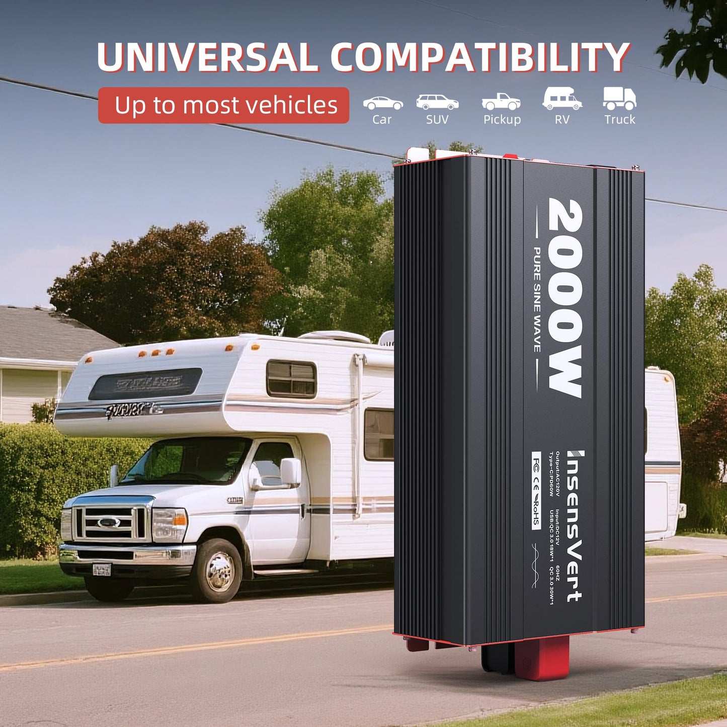 3000W Pure Sine Wave Inverter, Car Power Inverter 24V to 120V AC Converter for RV, Truck, Solar, Outdoor with Dual AC and 20A Socket, 18W+30W USB, PD60W (3000W-24V)