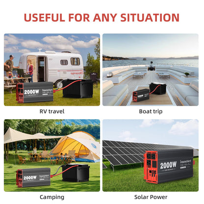 3000W Pure Sine Wave Inverter, Car Power Inverter 24V to 120V AC Converter for RV, Truck, Solar, Outdoor with Dual AC and 20A Socket, 18W+30W USB, PD60W (3000W-24V)